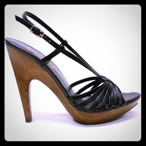 [Jessica Simpson]black leather/wood slingback heel